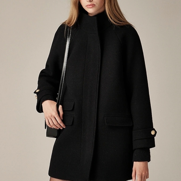 New! J. Crew Sz 4 Toscana Black Coat Italian Stadium-cloth Wool blend Womens NWT - Picture 2 of 16